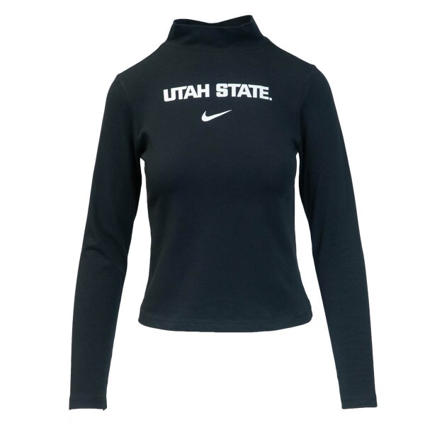 Women's Nike Sideline Utah State Long-Sleeve Mock-Neck T-Shirt Black